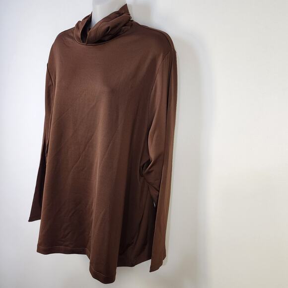 Susan Graver Essentials Butterknit Ruched Turtleneck Top Size 1X Brown Stretch - Picture 5 of 9